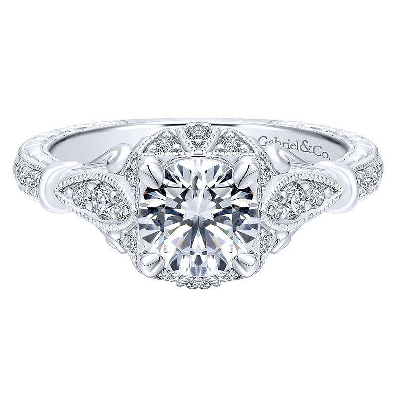 14K White Gold Diamond Halo 14K White Gold Engagement Ring ER12581R4W44Jj