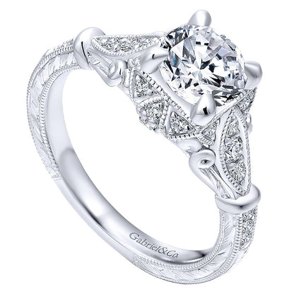 14K White Gold Diamond Halo 14K White Gold Engagement Ring ER12581R4W44Jj