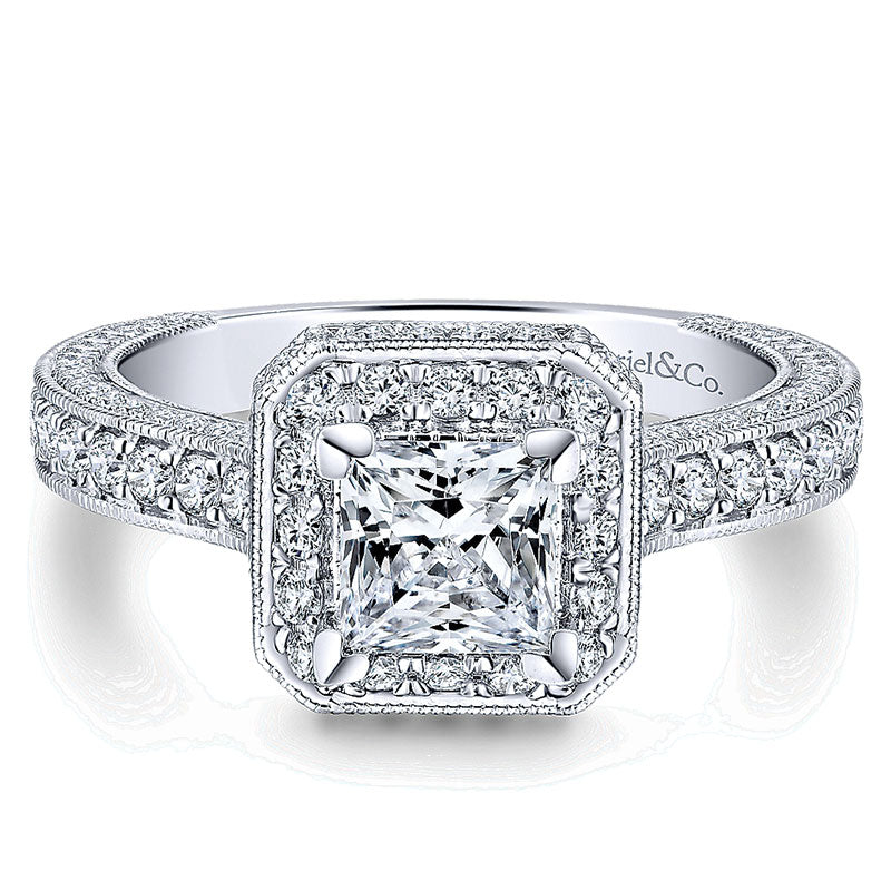 14K White Gold Diamond Halo 14K White Gold Engagement Ring ER12635S3W44Jj