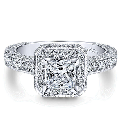 14K White Gold Diamond Halo 14K White Gold Engagement Ring ER12635S3W44Jj