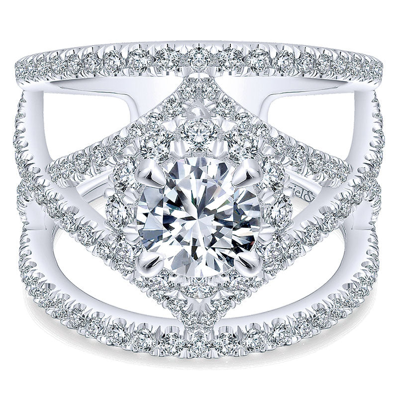 14K White Gold Diamond Halo 14K White Gold Engagement Ring ER12646R4W44Jj