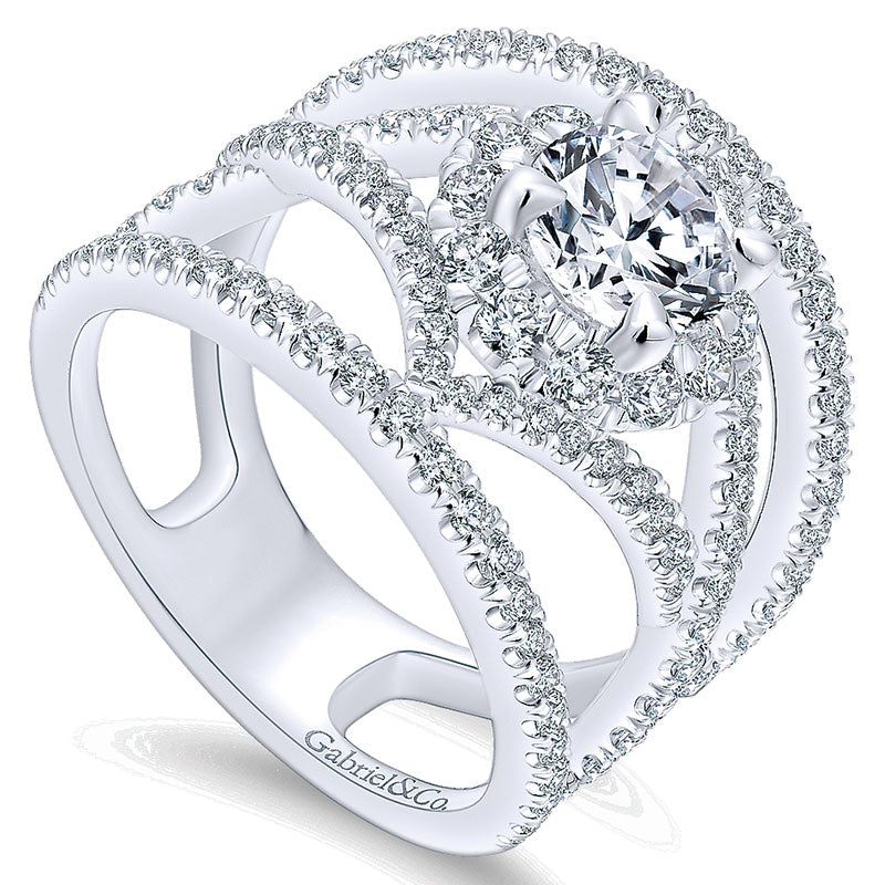 14K White Gold Diamond Halo 14K White Gold Engagement Ring ER12646R4W44Jj