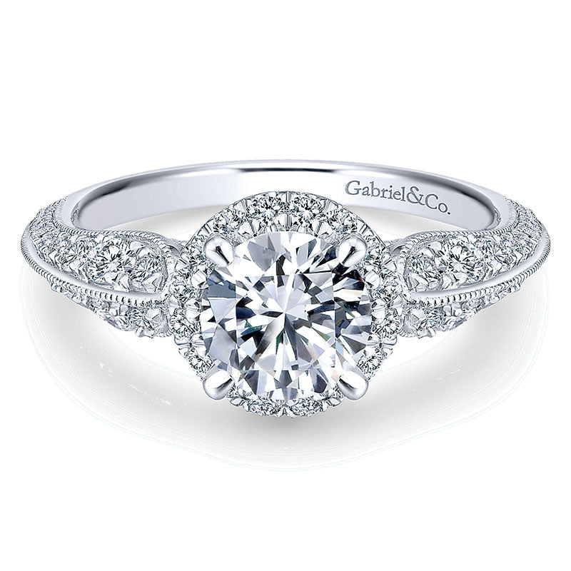 14K White Gold Diamond Halo 14K White Gold Engagement Ring ER12887R4W44Jj