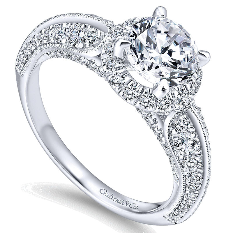 14K White Gold Diamond Halo 14K White Gold Engagement Ring ER12887R4W44Jj