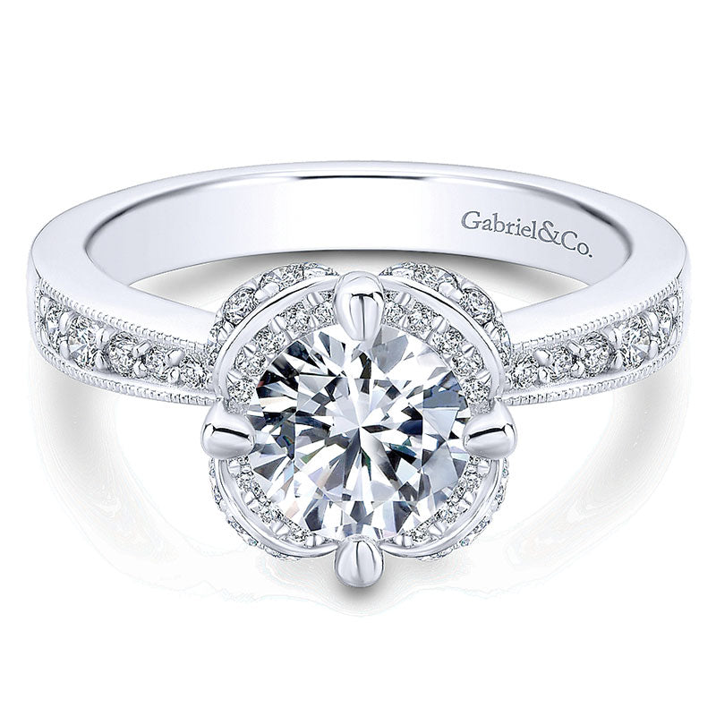 14K White Gold Diamond Halo 14K White Gold Engagement Ring ER13107R4W44Jj