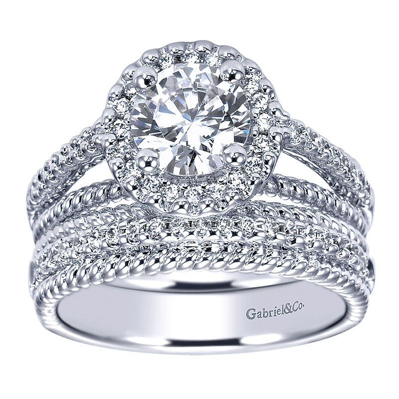 Engagement Ring 14k White Gold Diamond Halo
