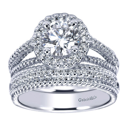 Engagement Ring 14k White Gold Diamond Halo