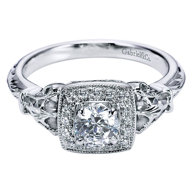 Engagement Ring 14k White Gold Diamond Halo