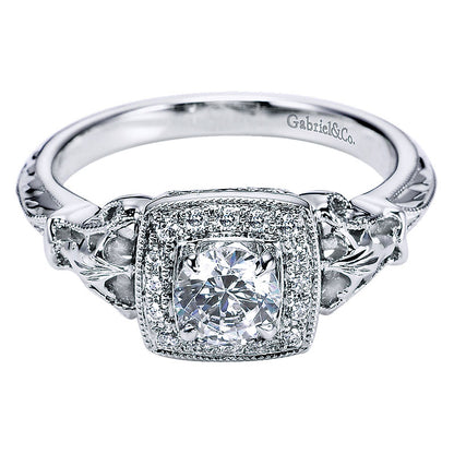 Engagement Ring 14k White Gold Diamond Halo