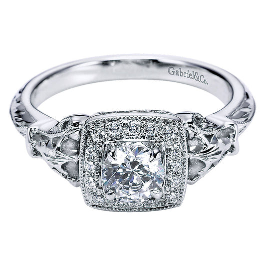 Engagement Ring 14k White Gold Diamond Halo