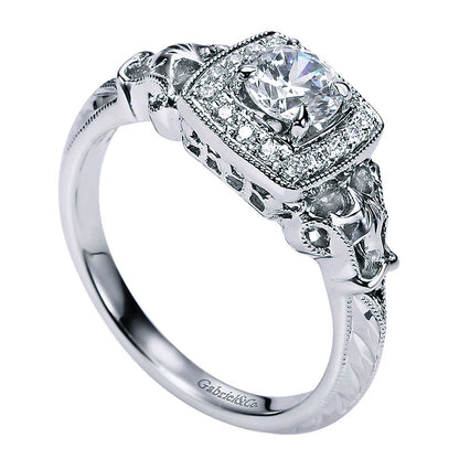 Engagement Ring 14k White Gold Diamond Halo