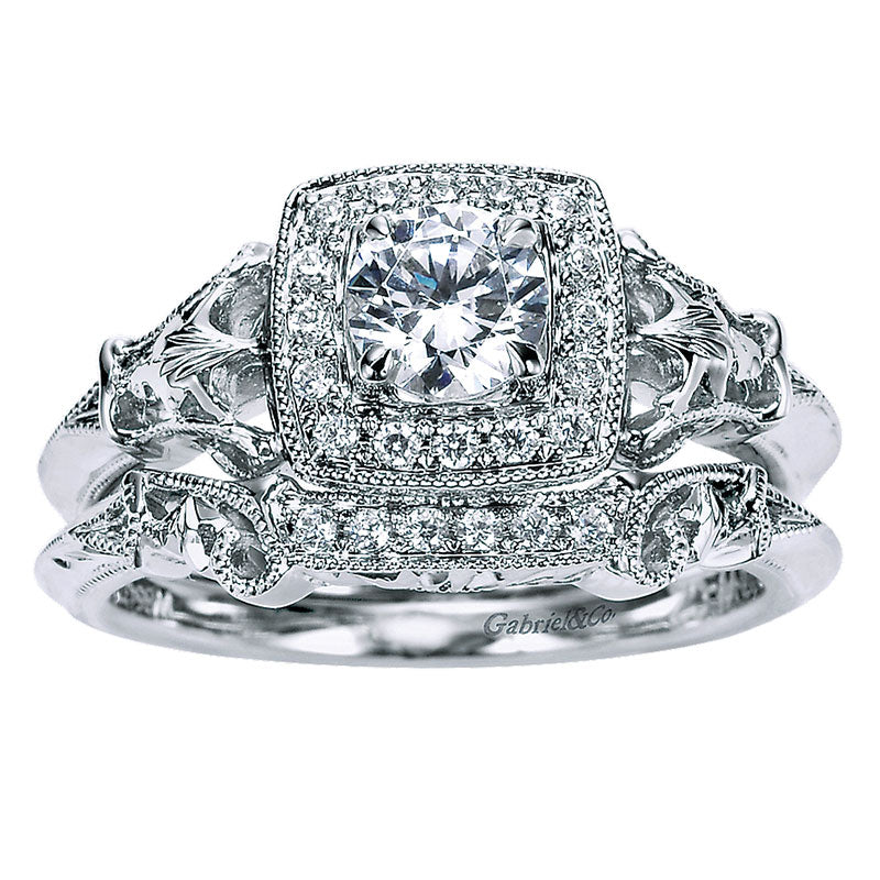 Engagement Ring 14k White Gold Diamond Halo