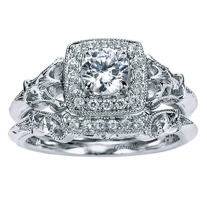 Engagement Ring 14k White Gold Diamond Halo