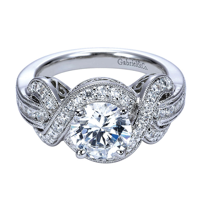 Engagement Ring 14k White Gold Diamond Halo