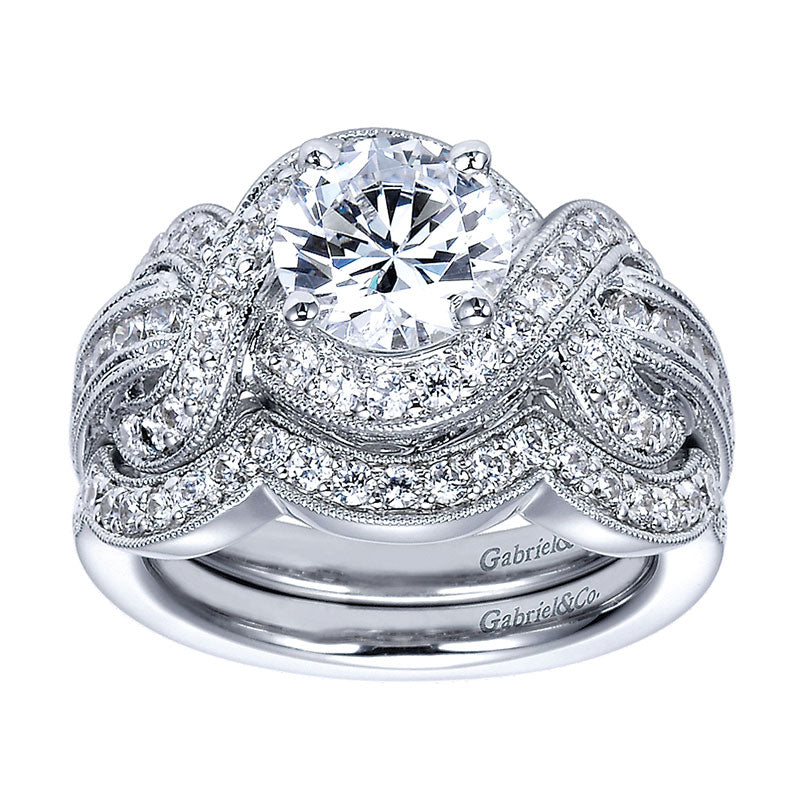 Engagement Ring 14k White Gold Diamond Halo