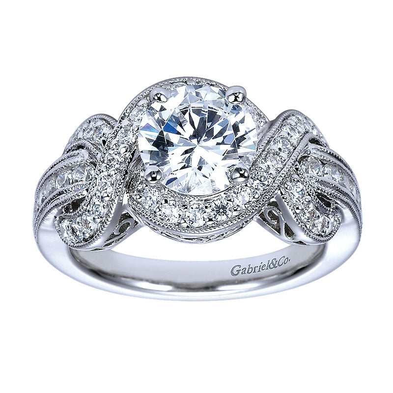 Engagement Ring 14k White Gold Diamond Halo