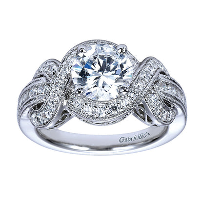 Engagement Ring 14k White Gold Diamond Halo