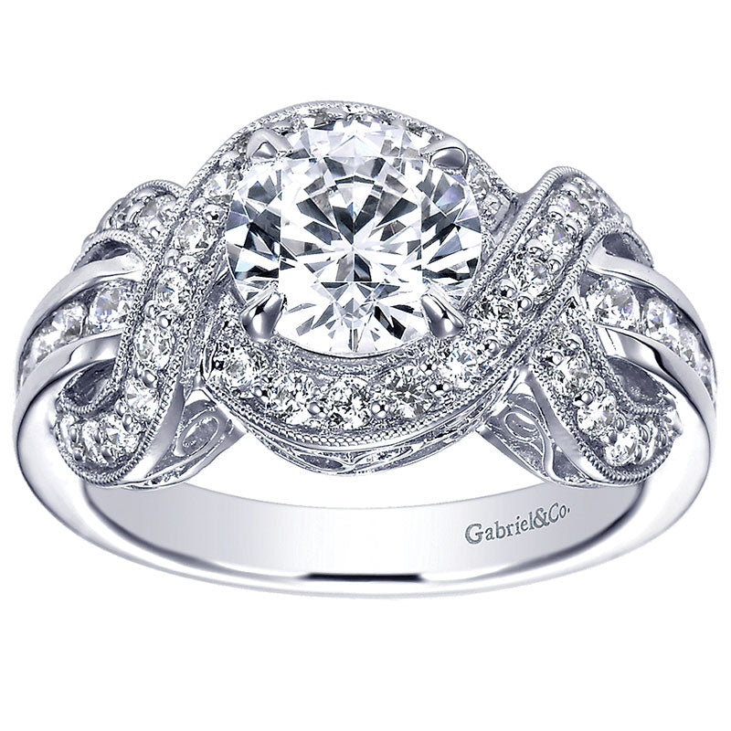 Engagement Ring 14k White Gold Diamond Halo