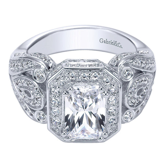 Engagement Ring 14k White Gold Diamond Halo