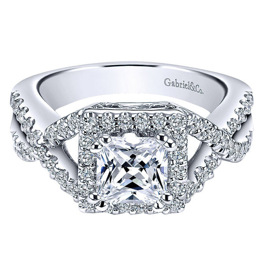 Engagement Ring 14k White Gold Diamond Halo