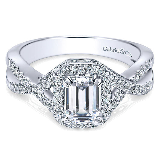 Engagement Ring 14k White Gold Diamond Halo