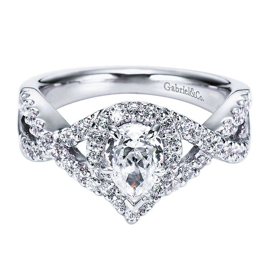 Engagement Ring 14k White Gold Diamond Halo