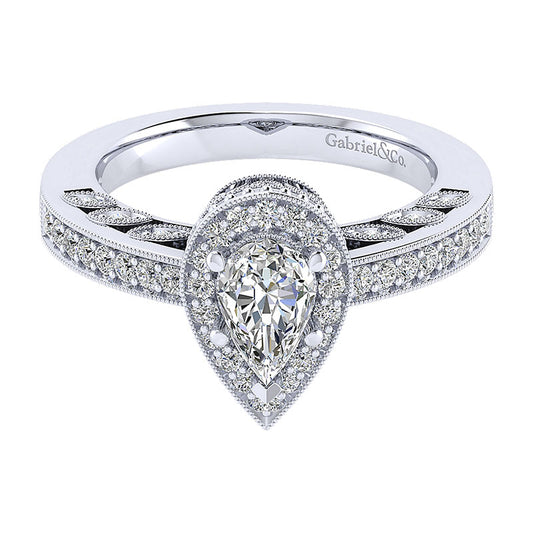 Engagement Ring 14k White Gold Diamond Halo