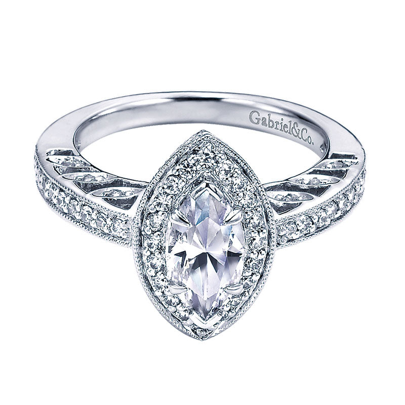 Engagement Ring 14k White Gold Diamond Halo