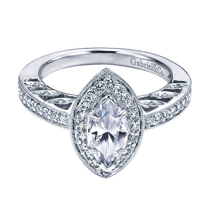 Engagement Ring 14k White Gold Diamond Halo