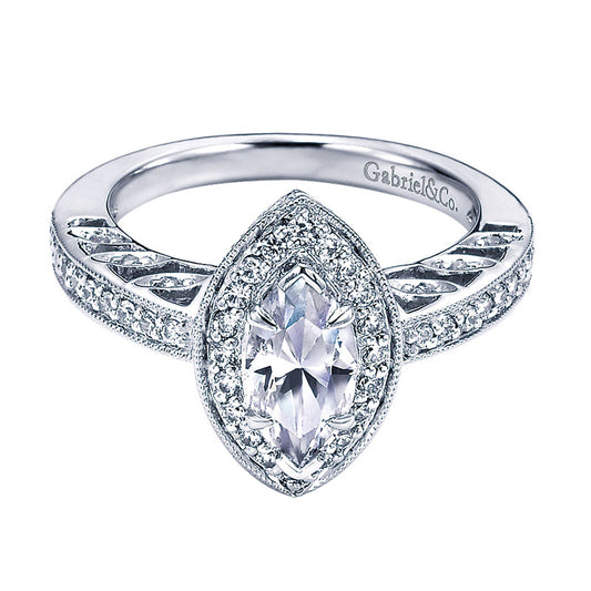 Engagement Ring 14k White Gold Diamond Halo