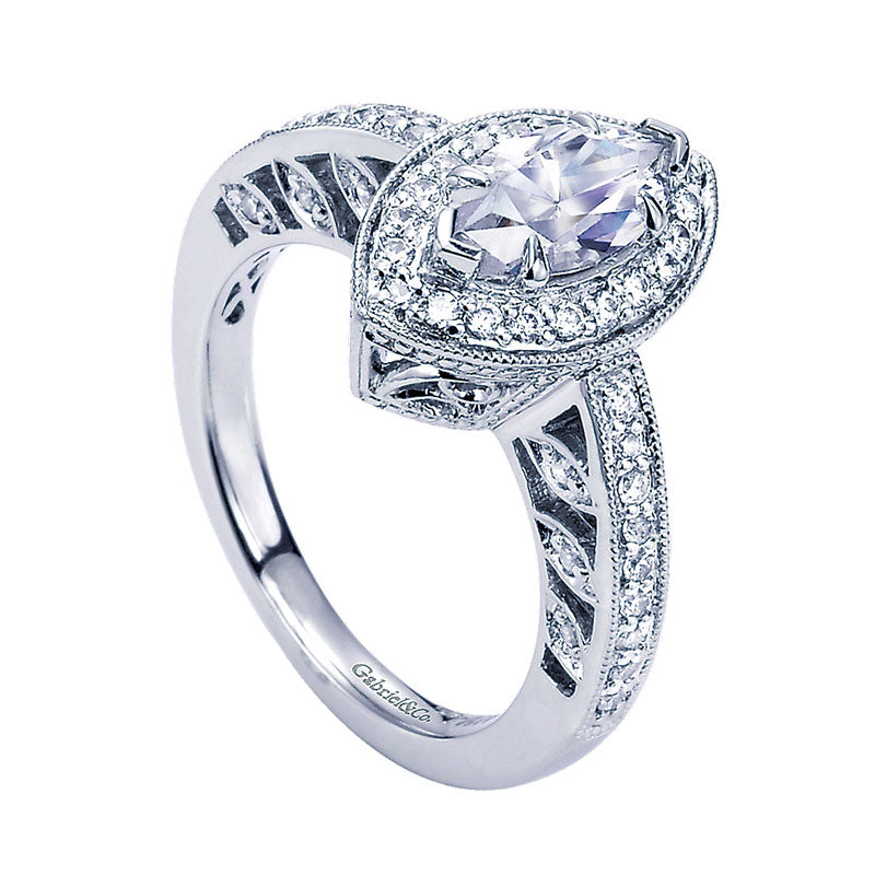 Engagement Ring 14k White Gold Diamond Halo