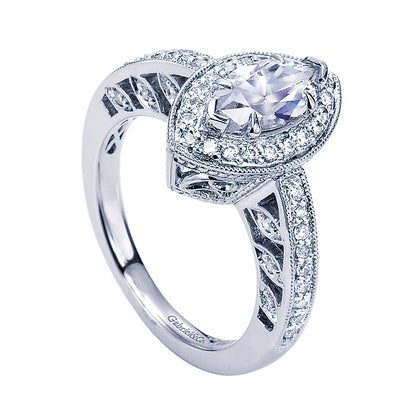 Engagement Ring 14k White Gold Diamond Halo