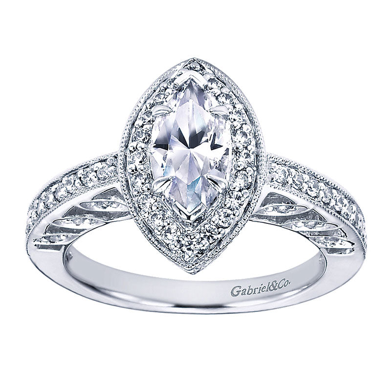 Engagement Ring 14k White Gold Diamond Halo