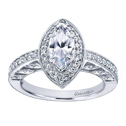 Engagement Ring 14k White Gold Diamond Halo