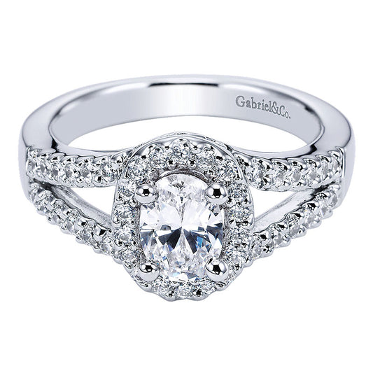 Engagement Ring 14k White Gold Diamond Halo