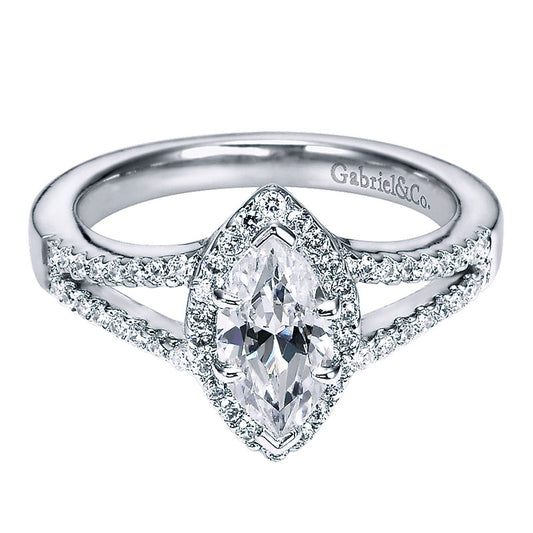 Engagement Ring 14k White Gold Diamond Halo