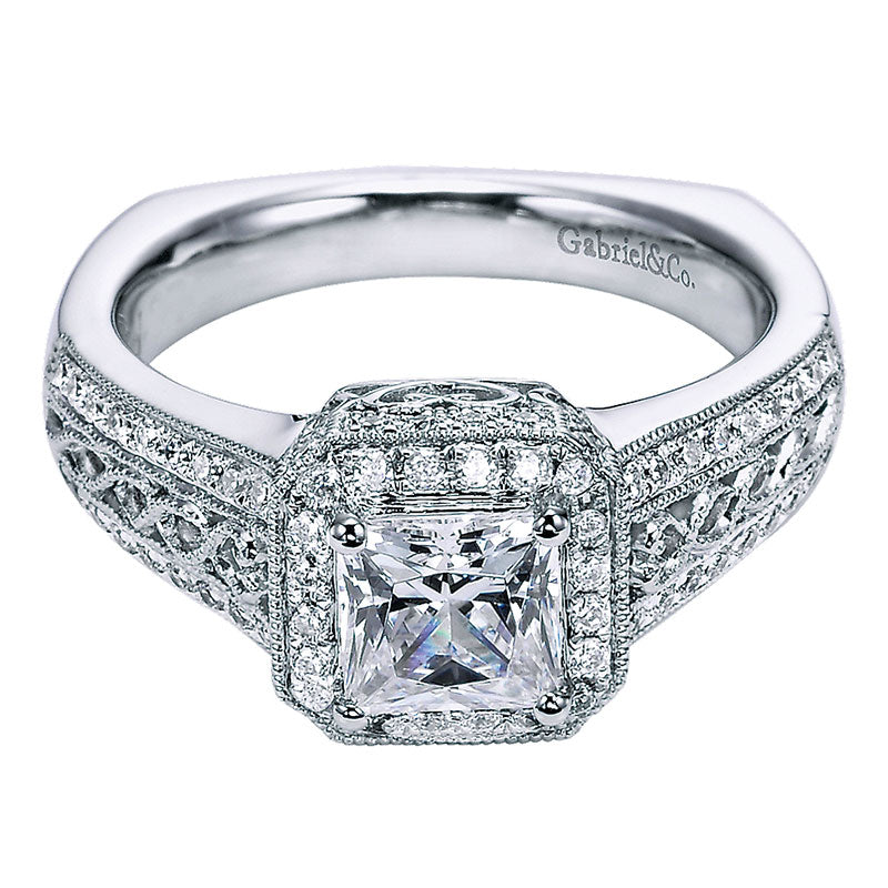 Engagement Ring 14k White Gold Diamond Halo