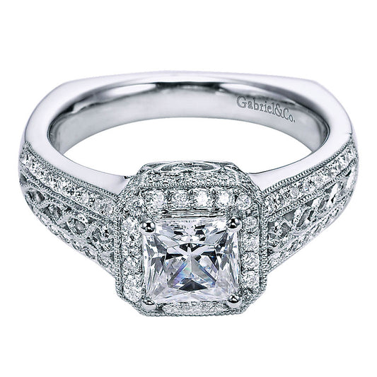 Engagement Ring 14k White Gold Diamond Halo