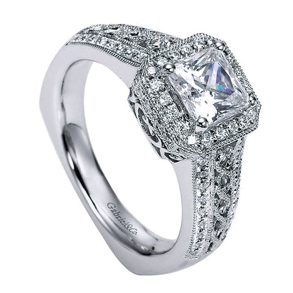Engagement Ring 14k White Gold Diamond Halo