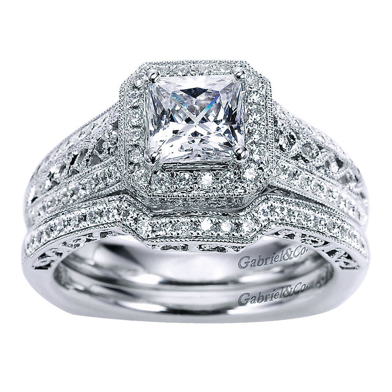 Engagement Ring 14k White Gold Diamond Halo