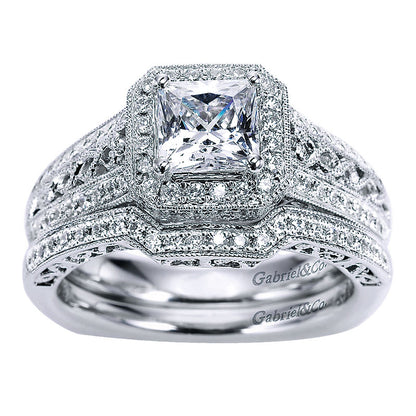 Engagement Ring 14k White Gold Diamond Halo