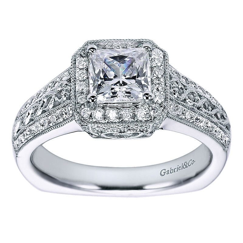 Engagement Ring 14k White Gold Diamond Halo