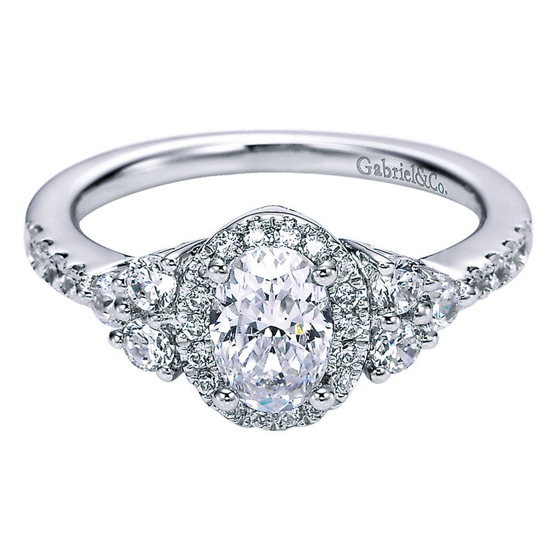 Engagement Ring 14k White Gold Diamond Halo