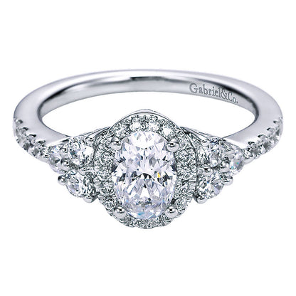 Engagement Ring 14k White Gold Diamond Halo