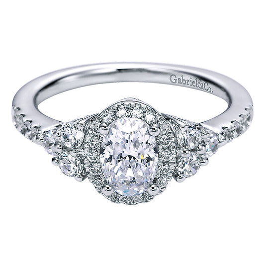 Engagement Ring 14k White Gold Diamond Halo