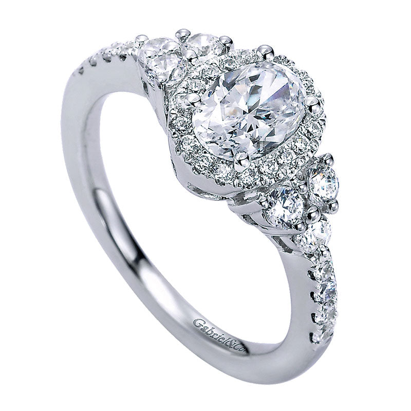 Engagement Ring 14k White Gold Diamond Halo