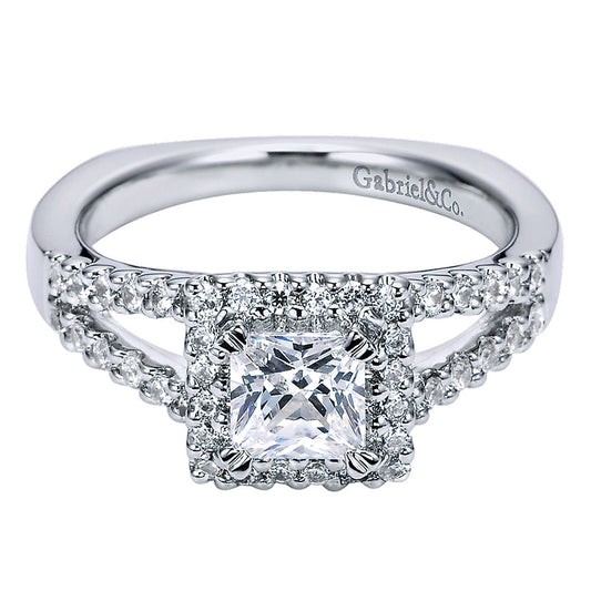 Engagement Ring 14k White Gold Diamond Halo