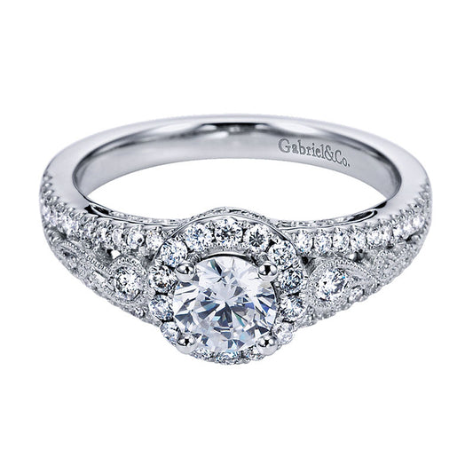 Engagement Ring 14k White Gold Diamond Halo