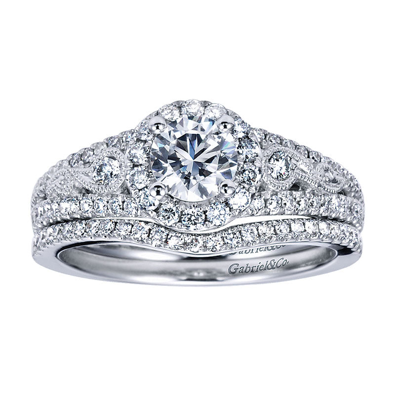 Engagement Ring 14k White Gold Diamond Halo