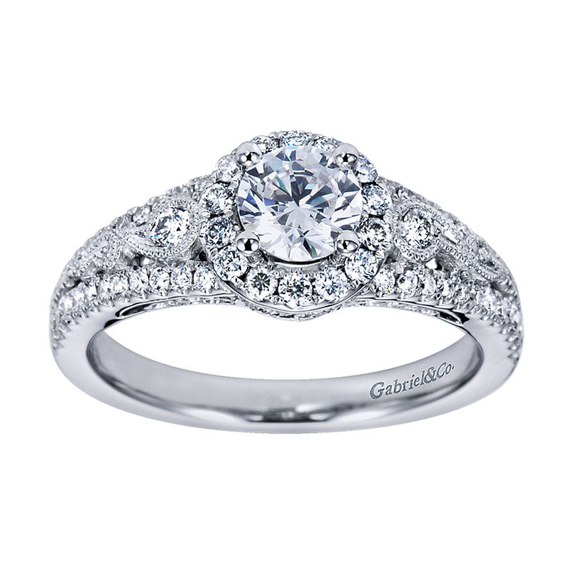 Engagement Ring 14k White Gold Diamond Halo